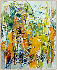 Inge Rasmussen. Orange regnskov. 150x120 cm.
